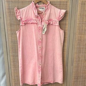 Savannah Pink Button-Down Ruffle Jean Dress